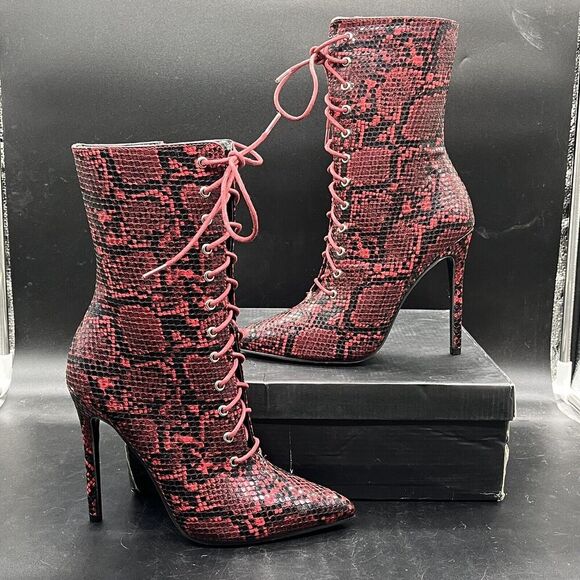 Fashion Nova Shoes - Fashion Nova So Me Allister Red snakeskin heeled boots womens size 7 NEW